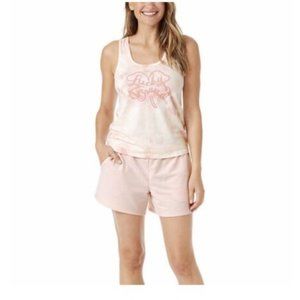 NWT Lucky Brand Womens 3 Piece Pink Cloud Pajama Set M Tee Tank Shorts $75 9A222